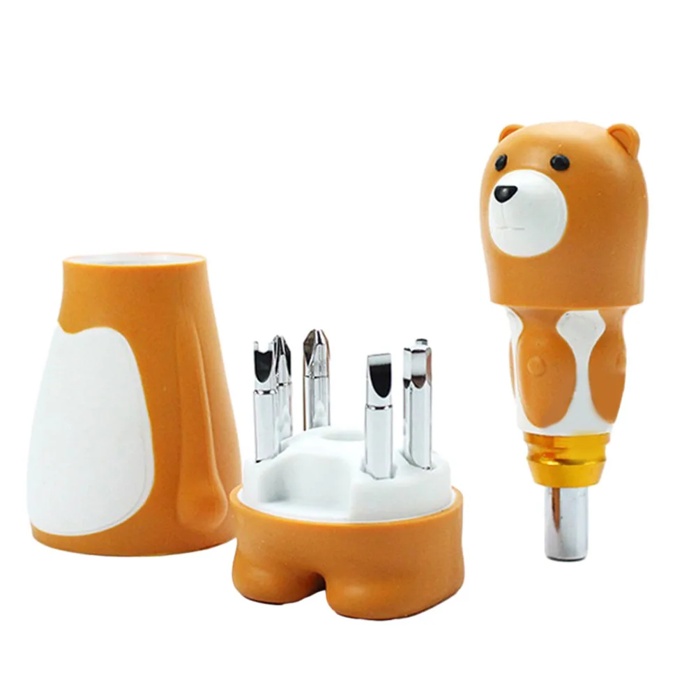 

6 in 1 Bear Screwdriver Set Laborsaving Tool with Cute Toy Design Durable and Materials Non Slip Handle for Comfortable Grip