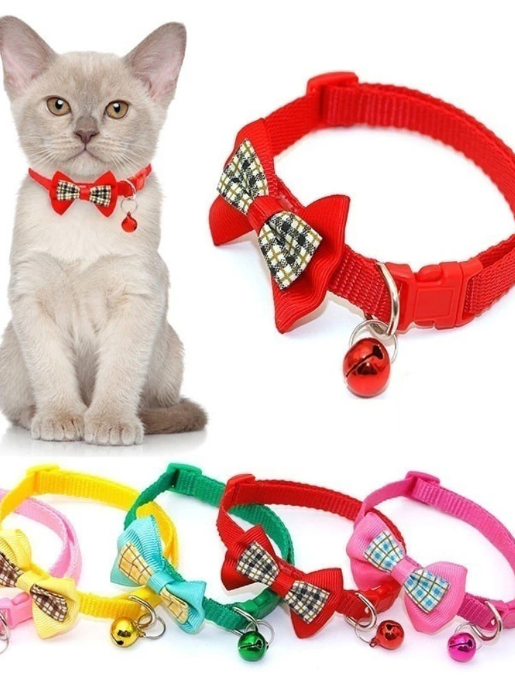NewPersonalizedCatCollarBowwithSmallBellCuteCatCollarsPetSuppliesMulticolor