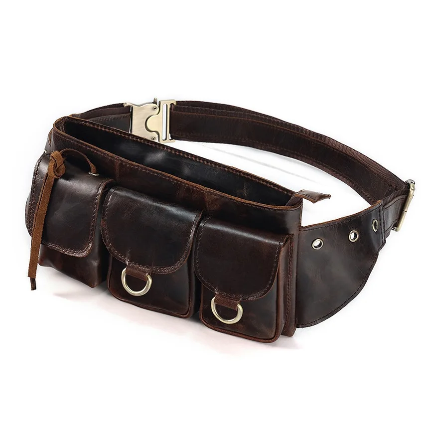 Retro Men's Leather Waist Bag Large Capacity Crossbody Chest Bag Motorcycle Cowhide Phone Bags