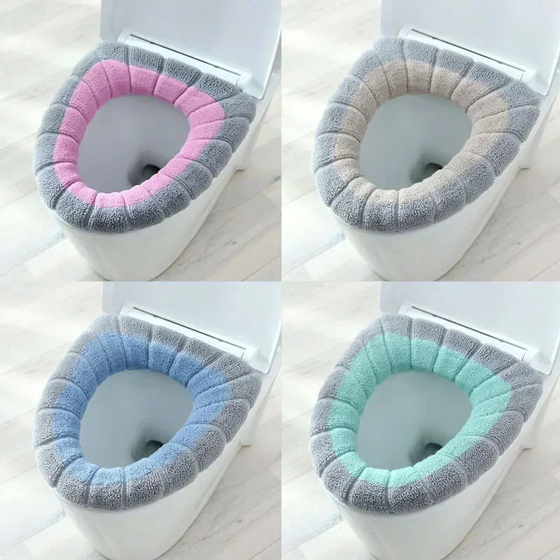 1Pcs Bathroom Accessories Knitting O-shape Home Keep Warm Pumpkin Pattern Closestool Mat Double Color Decor Toilet Seat Cover