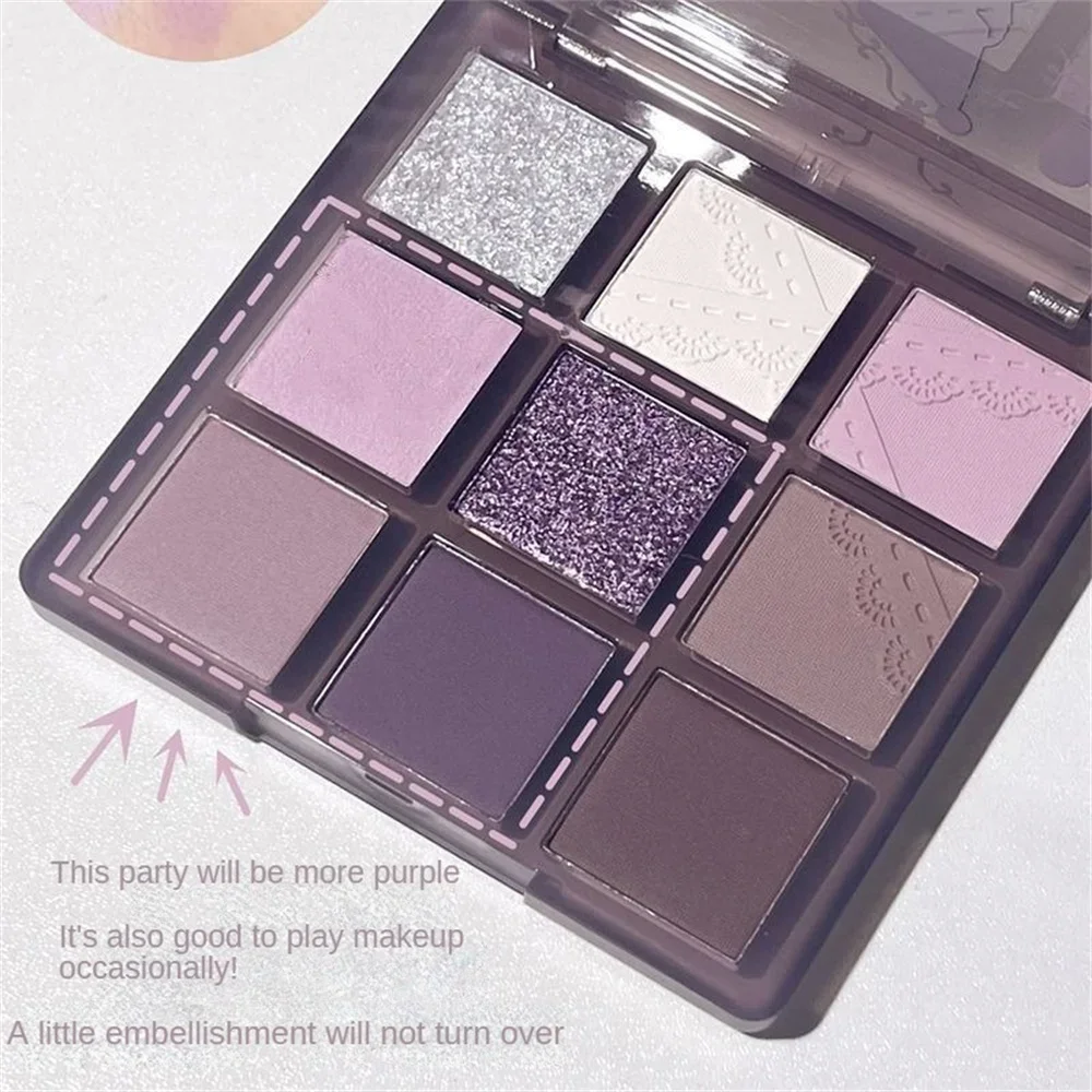 9Colors Glitter Eyeshadow Palette Smoke Purple Lace Shimmer Pearlescent Matte Acrylic Eye Shadows Palette Waterproof Eye Make Up eye shadow plate