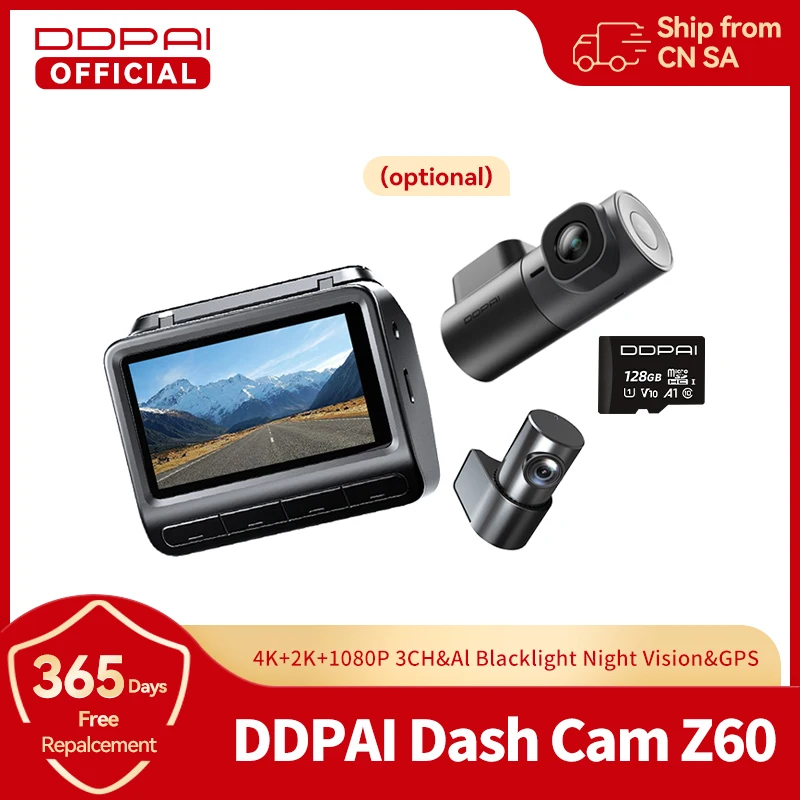 DDPAI Z60 4K+2K+1080P ダッシュカムサポートリアおよび