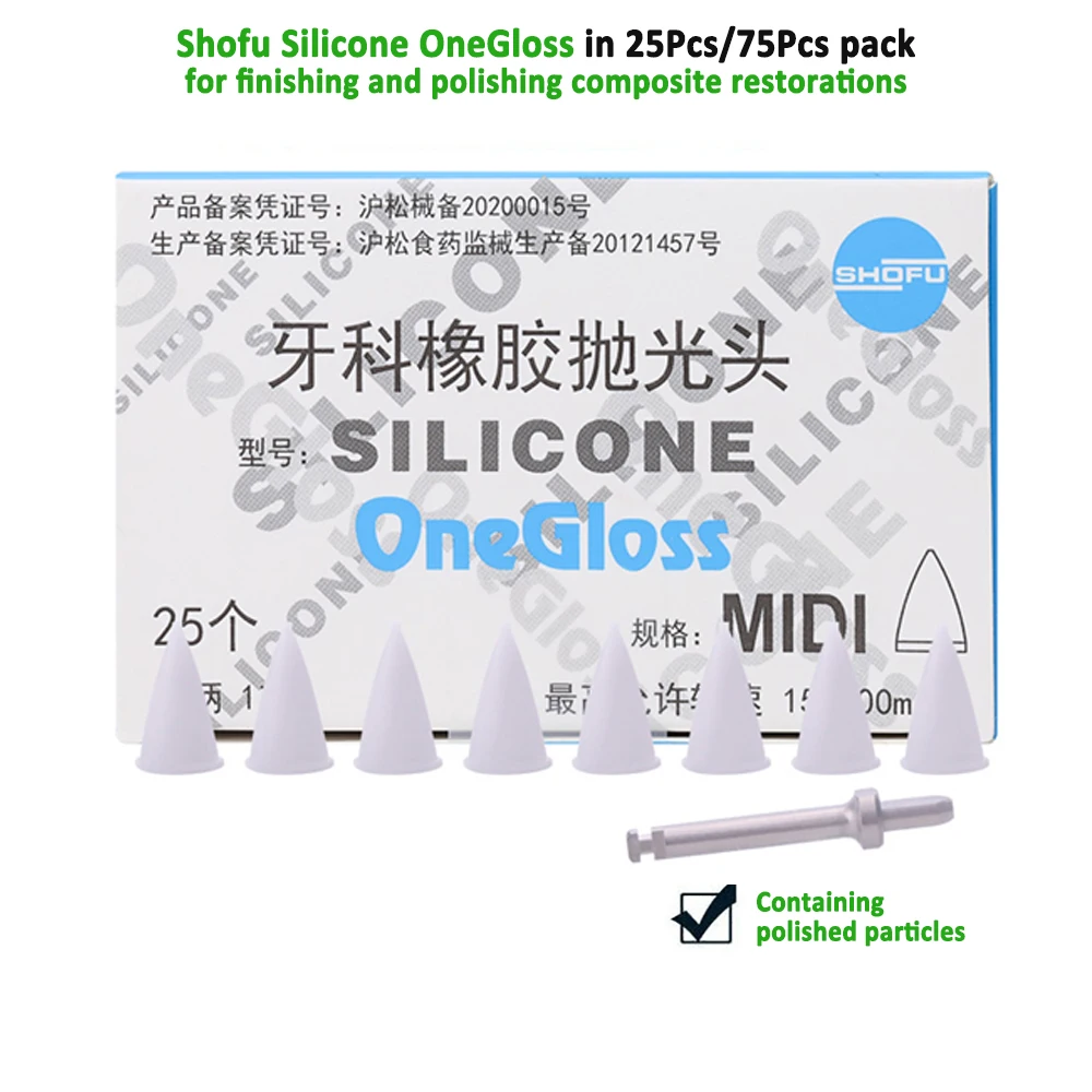 

Japan 25Pcs 75Pcs Dental Polishing Heads Containing Polished Particles MIDI CUP Polishing Finishing Set for Dental Restoration
