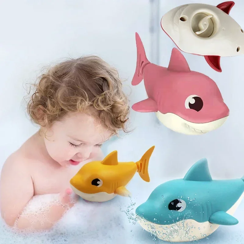 Baby Summer Cartoon Shark Water Play Toy with Wind Up Chain Outdoor Beach Swimming Clockwork Toys Baby Bathroom Toy for Children