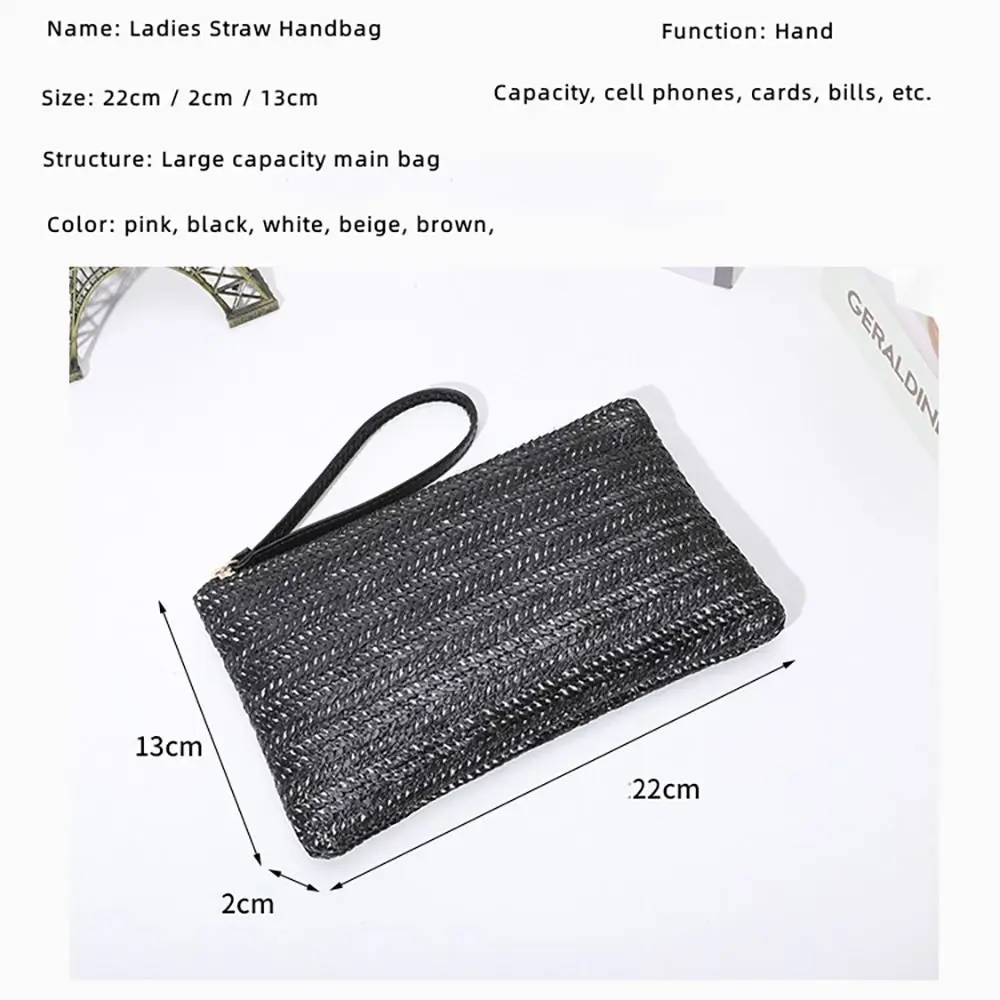 Fashion Ladies Weaving Bag Wristlet Clutch Women Daily Money Phone Clutch Solid Straw Woven Coin Purse Beach Wallet Card Holder 5