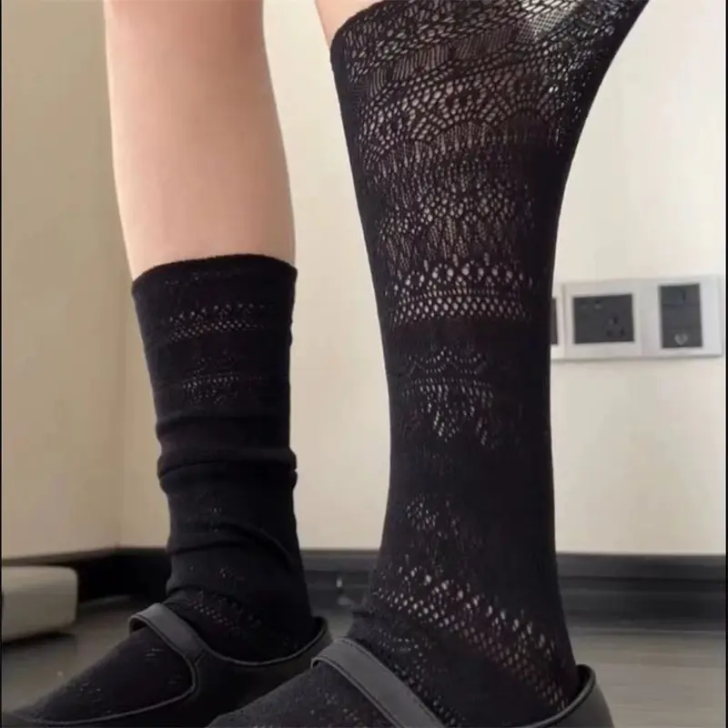 Sweet Mesh Hollowed Out White Pile Socks