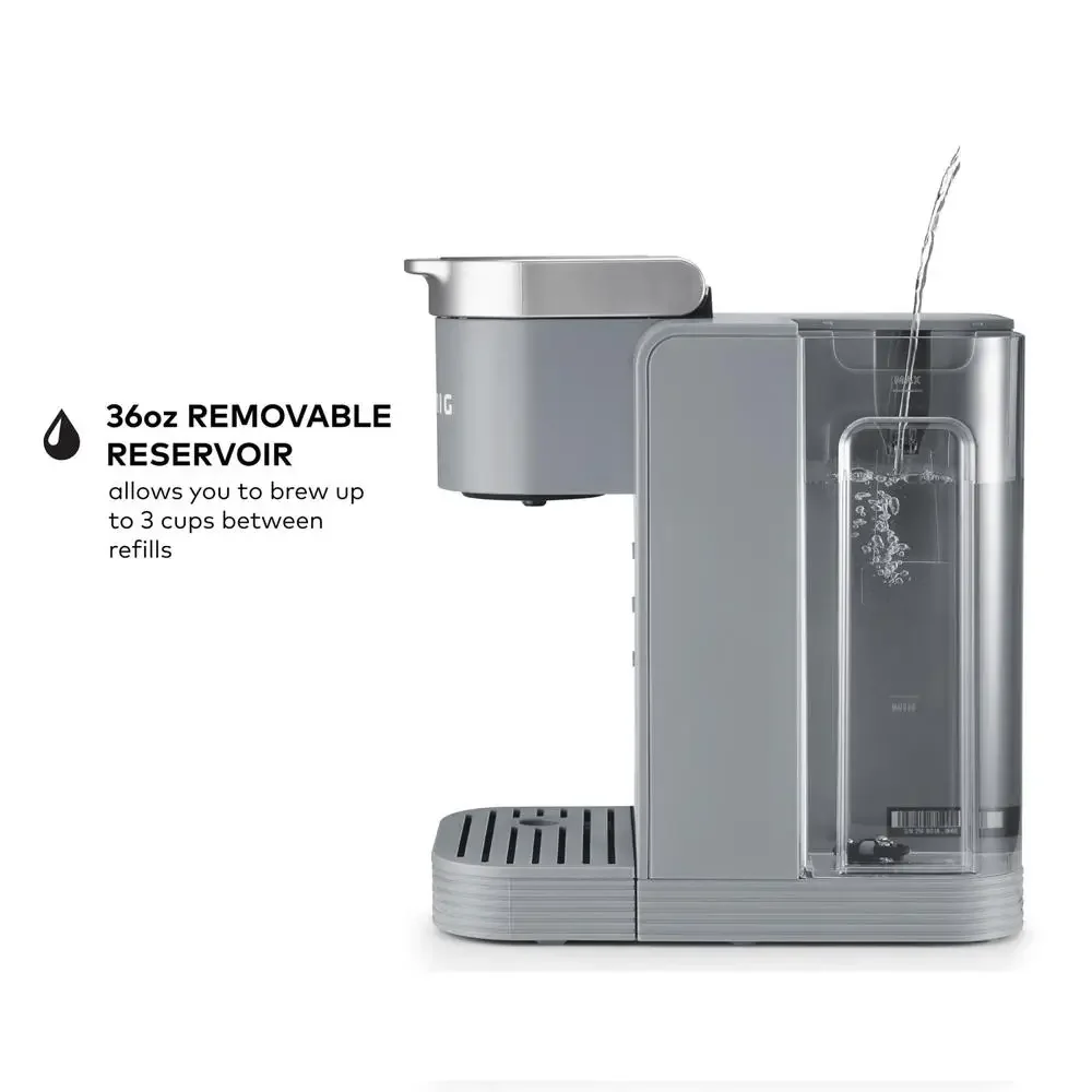 Gray Single-Serve K-Cup Pod Coffee Maker with Reusable Tumbler Brew Over Ice Button 36oz Removable Reservoir 3 Cup Sizes  My 6
