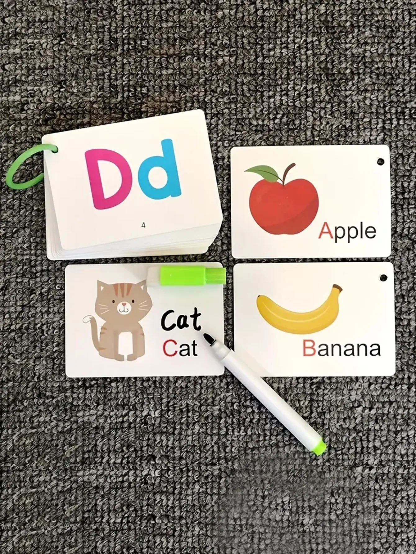 Wipe-able Alphabet Fun Cards Toy, Early Learning Educational Uppercase Lowercase Letters Gift For Kids, Spelling Animal Cartoon 3