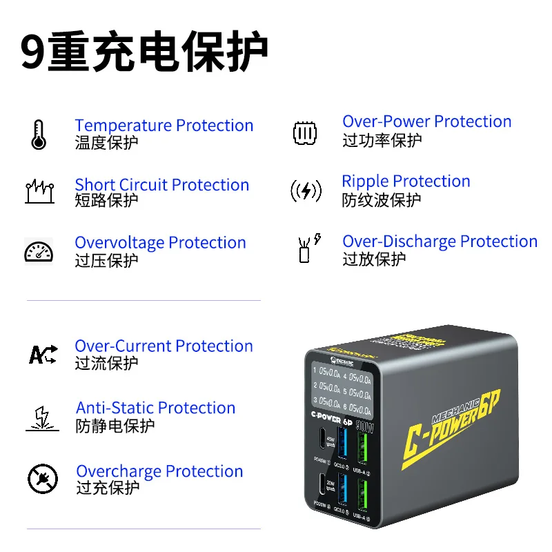 MECHANIC C-POWER Multi-Port USB Fast Charging Station with Intelligent Digital Display