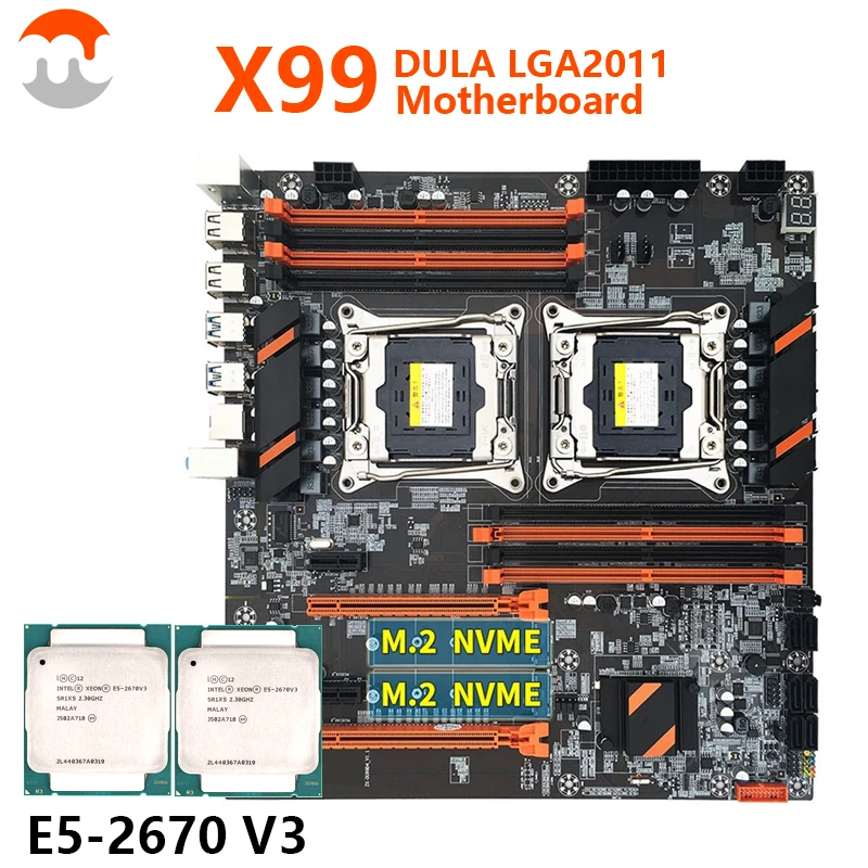 

X99 D4 DDR4 Motherboard Dual CPU LGA2011 Slot Set with Xeon E5 2670 V3 Processor Support 2011-V3 DDR4 ALEO Mining Desktop PC