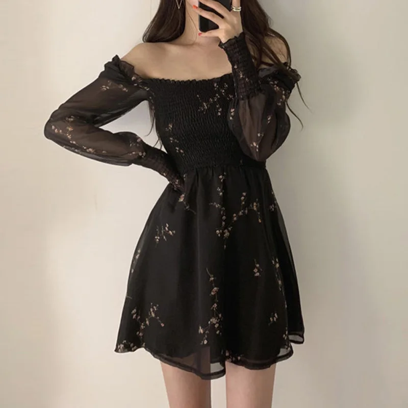 New Summer Womens Sexy Black Dress Vintage Flower Party Dresses Long ...