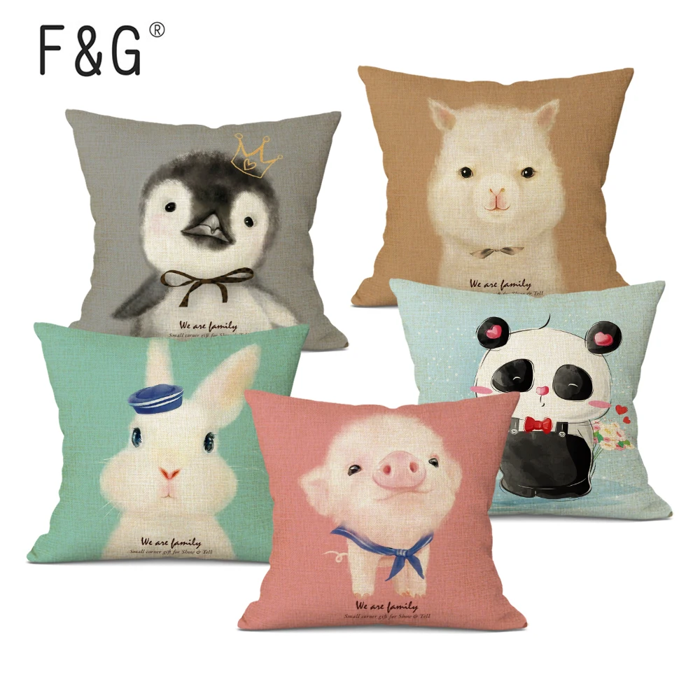 Elegant Linen Korean Cartoon Little Animal Bed Sofa Cushion cover 45x45CM Square Houseware Printed Pillow Case