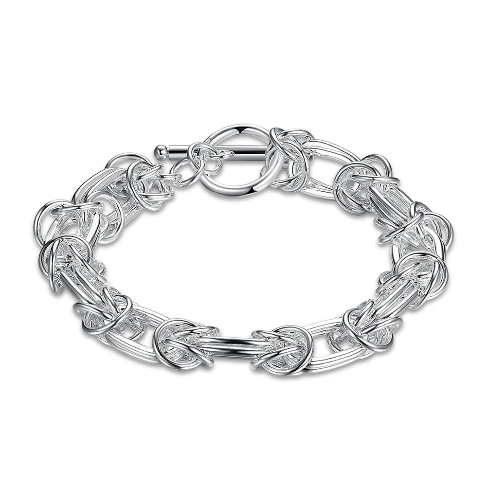 

Hot 925 Sterling Silver Bracelets Classic Circle Chain For Women Men Wedding High Quality Fashion Jewelry Party Gifts Lady 20cm
