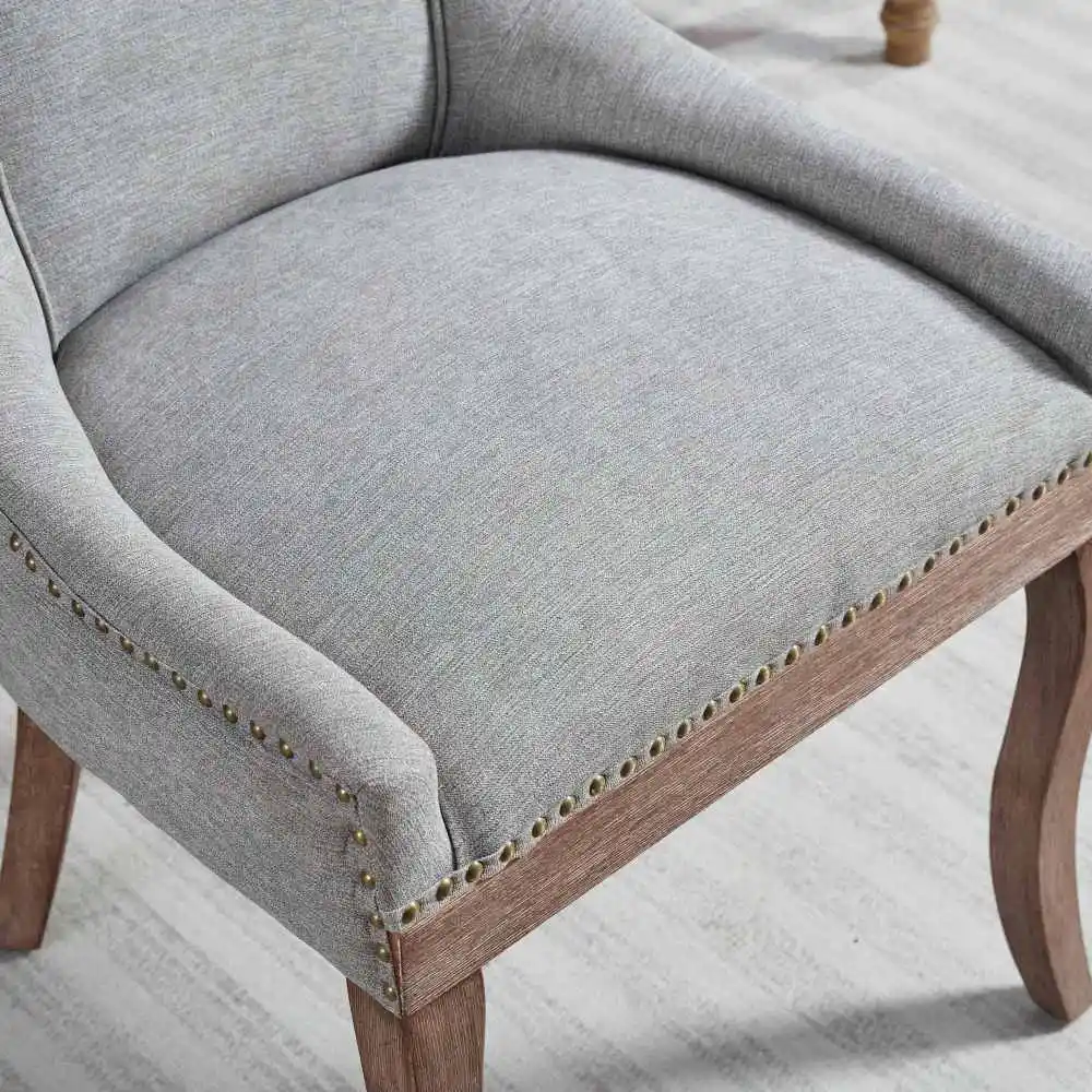 Möbel, ultrareitiger Esszimmerstuhl, Stühle aus verdicktem Stoff mit neutral getönten Massivholzbeinen, bronzefarbener Nagelkopf, 2er-Set, Beige – Detail 22