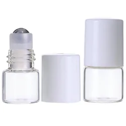 Enhanced Product Title:  
Set of 5 Refillable Amber & Clear Glass Roller Bottles - Portable Perfume Vials with Secure Plastic Caps - 10x 2ml (Clear w White cap)