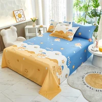 Cartoon Star Flat Sheet Twin Kawaii Yellow Stars Bed Sheet Set For Child Teen Room Decor Soft Cotton Bed Cover with 2 Pillowcase 2