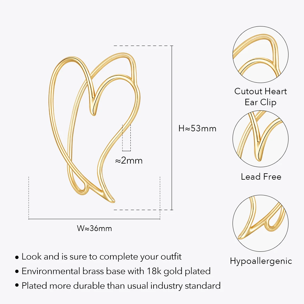 ENFASHION Cutout Heart Ear Clip For Women 18K Plated Gold Aretes De Mujer Ear Cuff Fashion Jewelry Travel Party Dropship E231458