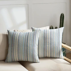 Farmhouse Decorative Striped Cotton Throw Pillow Cover - 50X50CM 1Pcs (Blue)