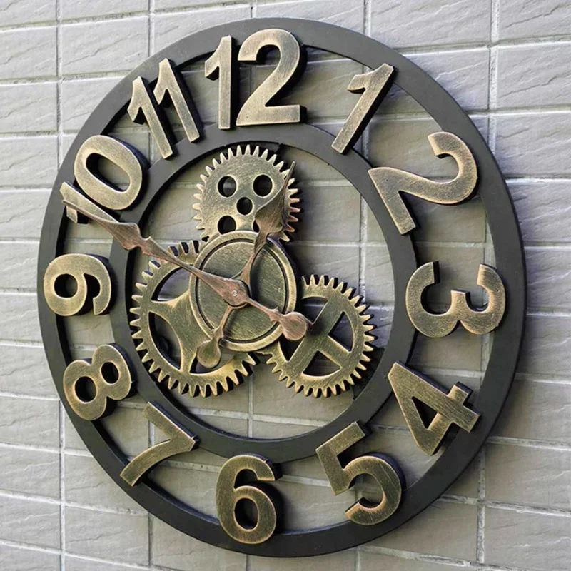 

Wooden Wall Clock Retro Gear Home Decor Large Wall Clocks Modern Design Living Room Decoration Mute Watches Relogio De Parede