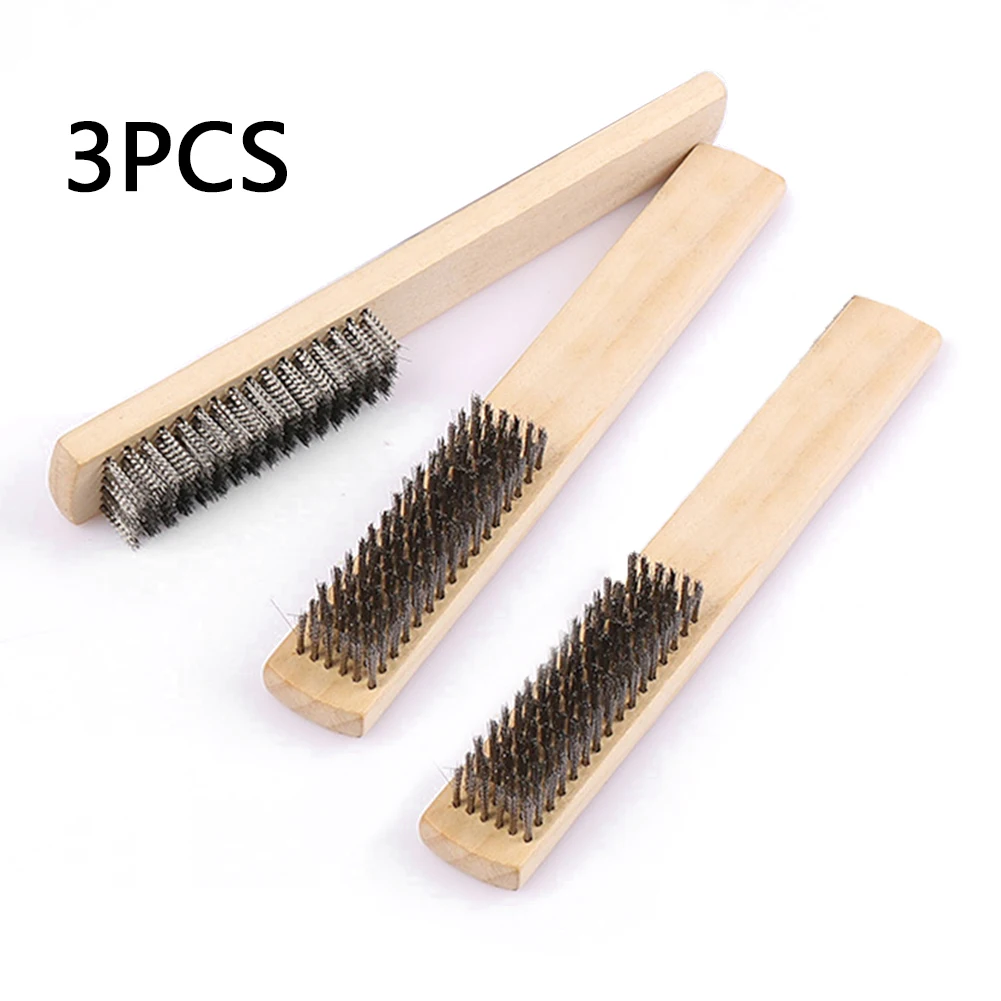 Cleaning Brush Wire Brush Stainless Steel Wire Brush Wire Cleaning Brush Cleaning Tool 3pcs 8.07 Inch Length Stainless Steel Wire Brush With Wood Handle For Remove Rust Oil Stain Metal Paint Hand Tool Brushes