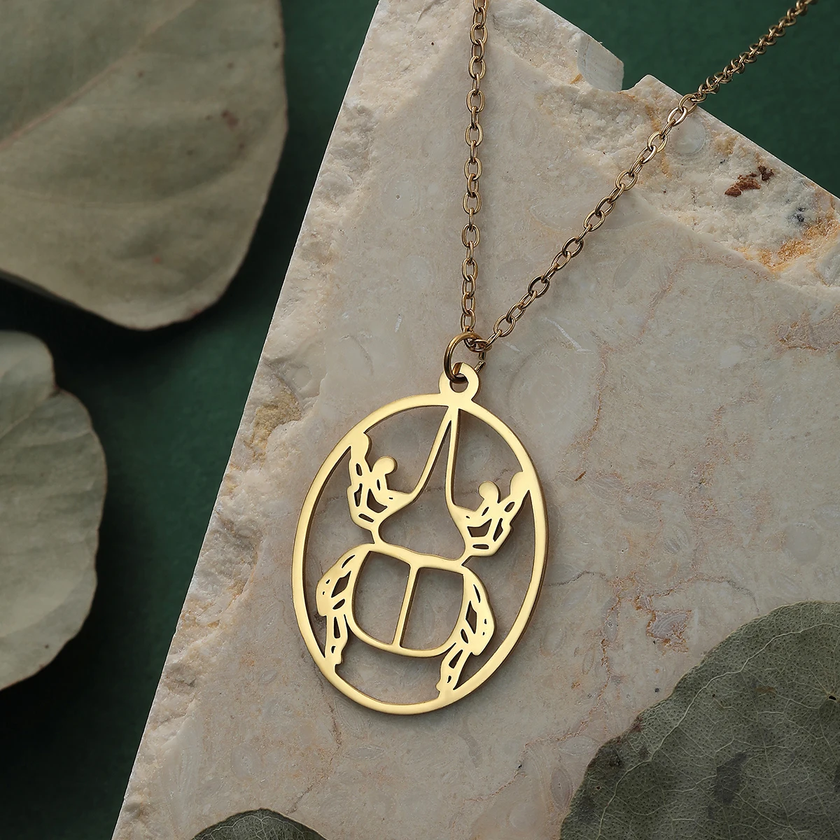 Chandler Stainless Steel Hercules Beetle Laser Cut Pendant Necklace Raw Brass Oval Insect Charms for Men and Women 4