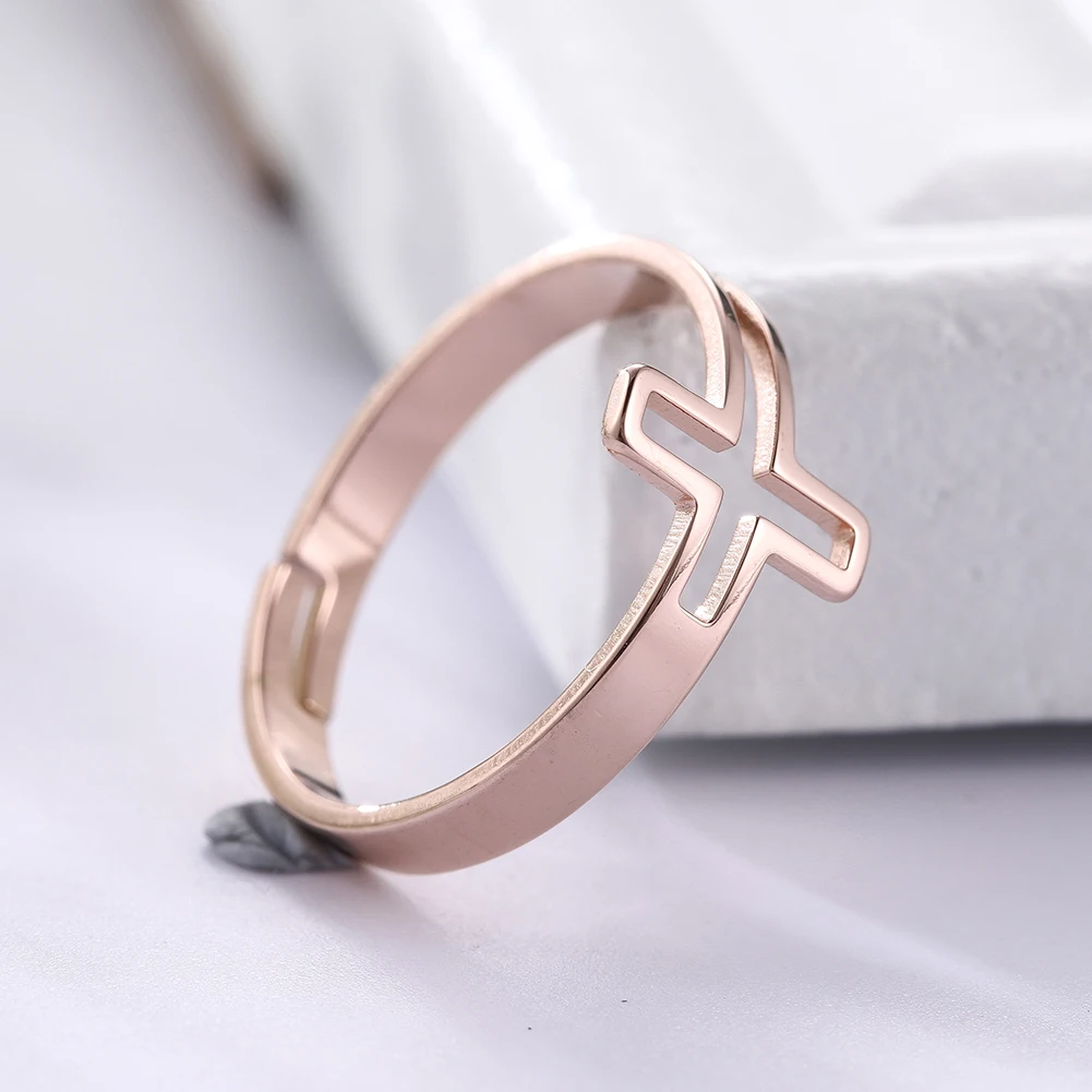 COOLTIME Edelstahl-Kreuzringe für Männer und Frauen, verstellbarer Paar-Fingerring, goldfarben, religiöser Schmuck, 2026, Trend-Geschenk – Detail 12