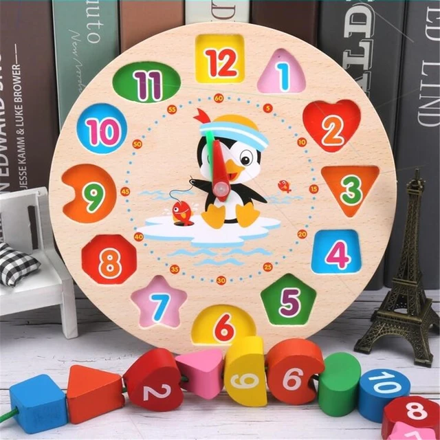 Montessori Cartoon Animal Educational Wooden тетрис Classic Toy Beaded Geometry Digital Clock Puzzles Gadgets Matching Children 2