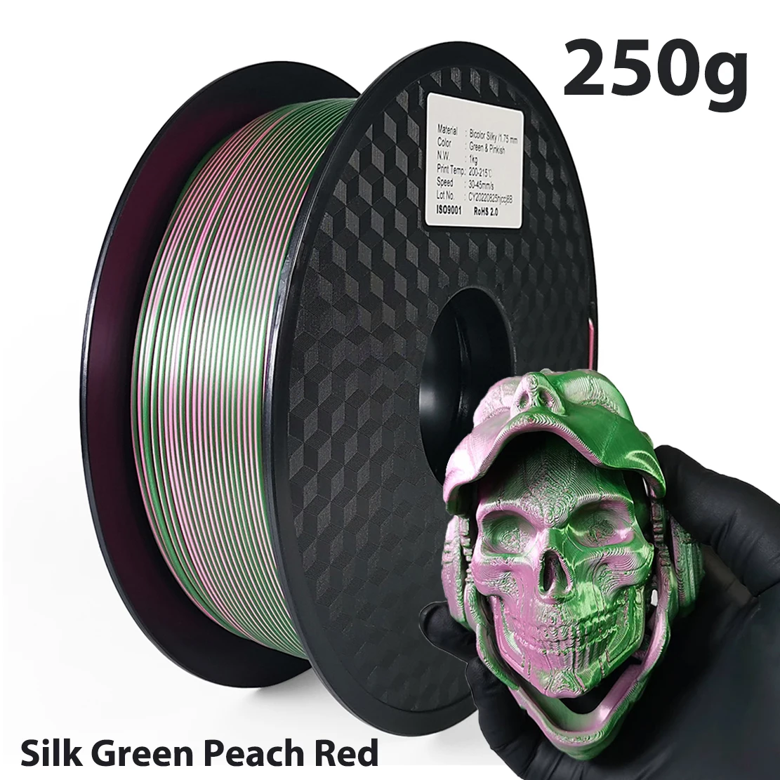 듀얼 컬러 PLA 필라멘트 3D 프린터, 실크 레드 블랙 골드, 2 색 3D 인쇄 재료, 매직 승화 듀오톤, 250g, 1.75mm