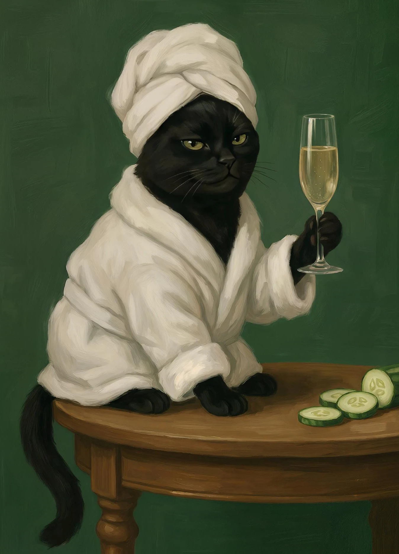 Charming Black Cat & Desserts Art Canvas