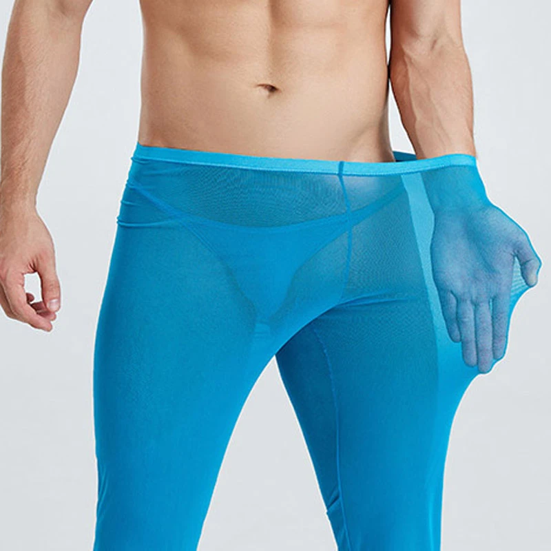Mens Sleep Bottoms Sleepwear Sexy Transparent Ultra thin Mesh Men