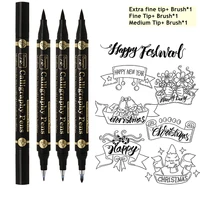 3 pcs/lot Double head Hand Lettering Pens Chinese Calligraphy Brush Pens Set Art Markers Black Ink  4 Size for Beginners Writing 1