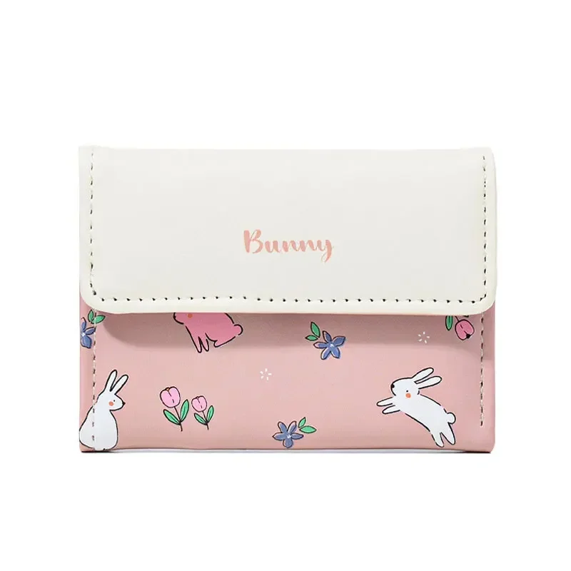 

New Mini Cute Delicate Pu Three Fold Rabbit Purse Printed Female Student Cartoon Short Coin Purse Trend