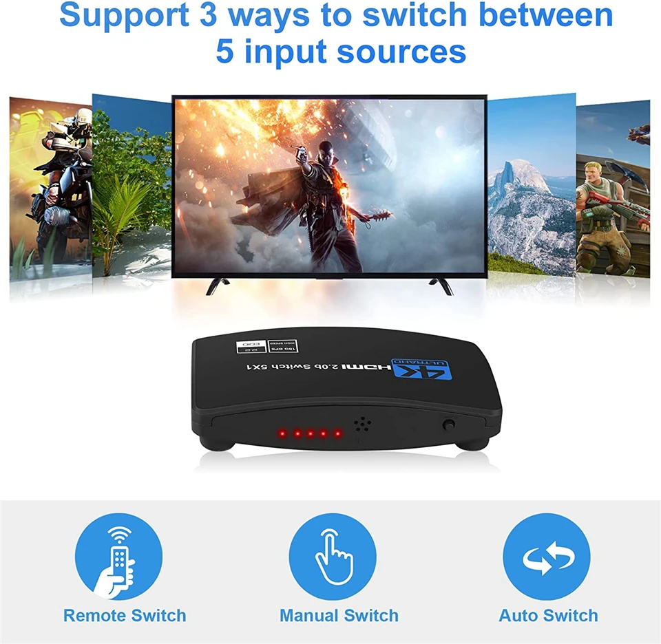 2026 Best 4K HDMI-compatible Switch 5 IN 1 OUT HDR HDMI Switch 4K 60Hz HDMI 2.0