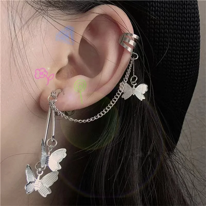 2022 New Fashion Creative Cute Butterfly Chain Clip Earrings High Jewelry Women's Party Birthday Gifts Pendientes De Mujer |