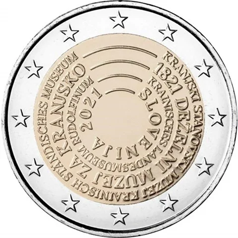 Slovenia 2021 Moneta Commemorativa 200 ° Anniversario Del Museo Caniola 2 Euro Unc Nuovo Di Zecca