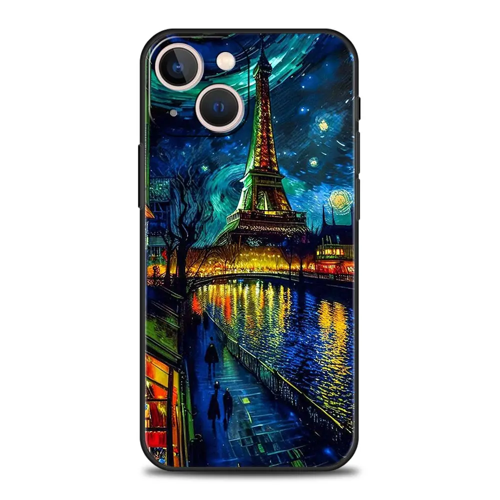 Starry Night Van Gogh Luxury Soft Silicone Black Phone Case