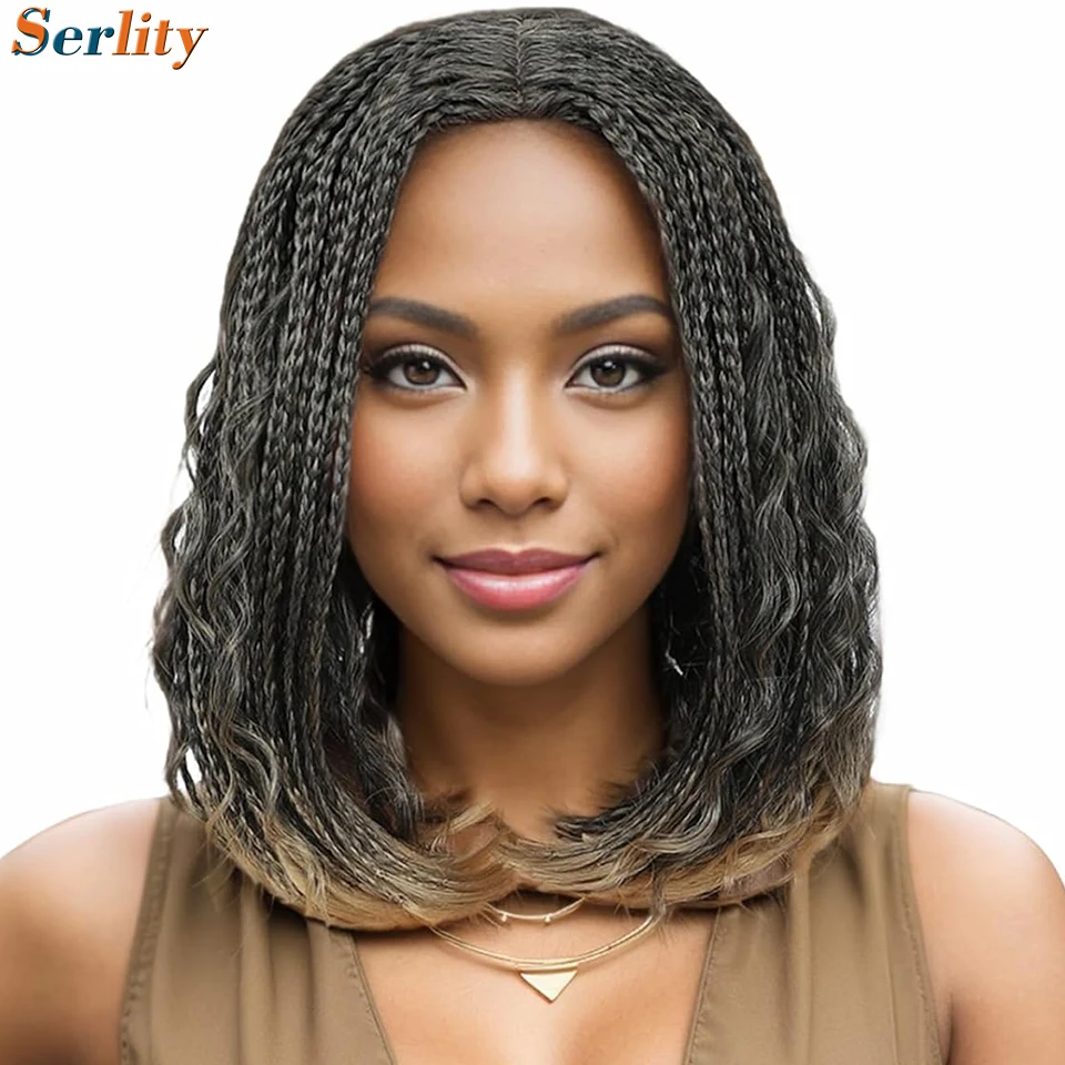 Serlity Twist Braided Wigs Short Box Braids Bob Wigs 12 Inch Ombre Blonde T 27 30 Bug Two Tone Curly Goddess Boho Braid