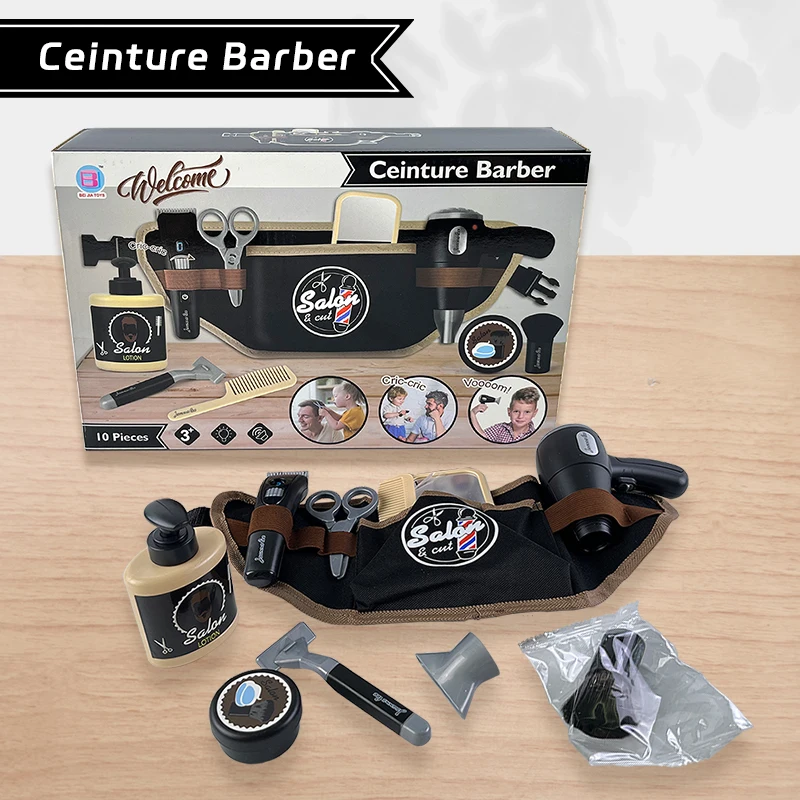Kids Barber Role Play Set &ndash; Hair Stylist Toy Kit with Clippers, Comb, Razor, Scissors, Mirror, Hair Dryer, Shampoo, Gel & Belt