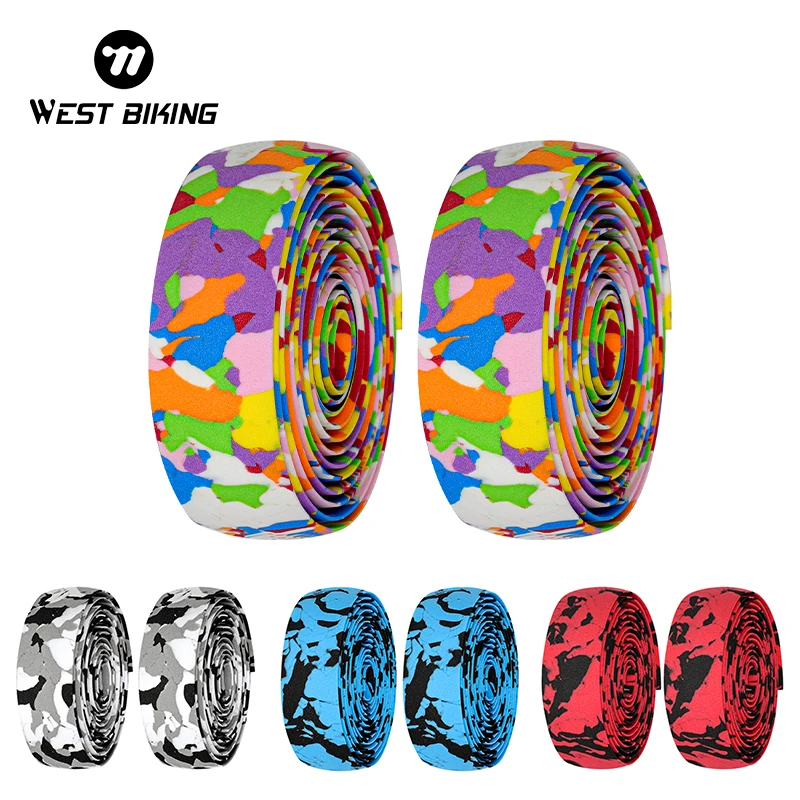 Bike Handlebar Tape WEST BIKING 1 Pair Colorful Road Bicycle Handlebar Tape Cycling Handle Belt Straps EVA Anti-Vibration Bike Handle Tape Wrap
