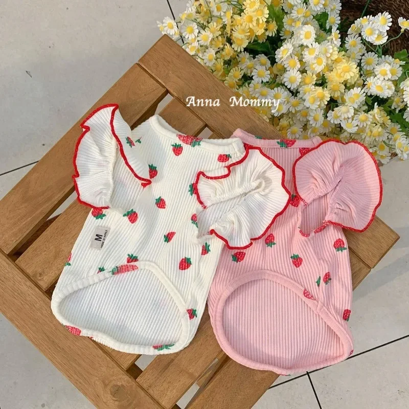 Cute Lace Strawberry Dogs Clothes Skirt Pet Teddy Summer Clothes Schoner Breathable Clothes Puppy Fruit Vest Dog Accessories