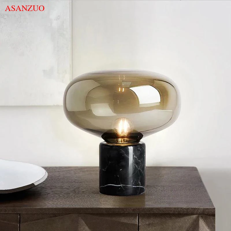 

Postmodern Marble Glass Table Lamp Bedroom Decoration Beside Lamp Luxury Black Table Lamps for Living Room Study E27 Desk Lamp