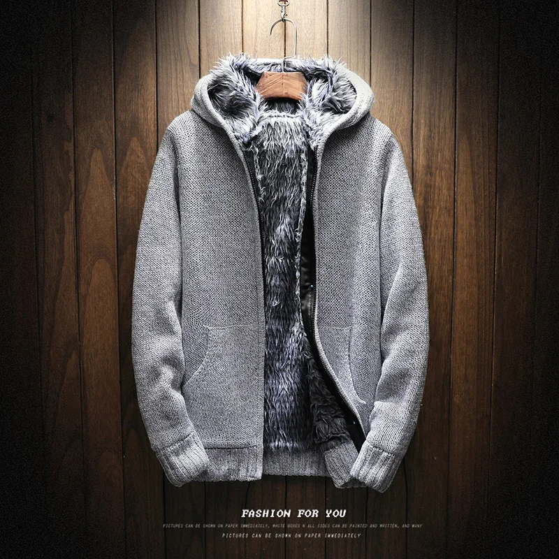 thumbnail image 1 of Chaquetas tipo suéter de otoño e invierno para hombre, de punto y terciopelo, abrigo grueso y cálido, 1 of 4