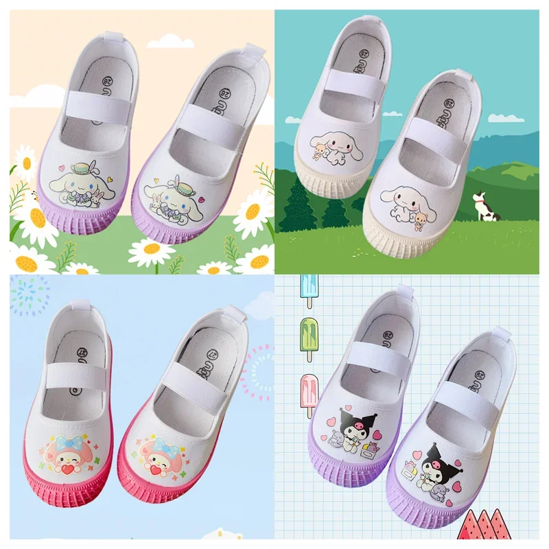 

Anime Sanrioed My Melody Cinnamoroll Kuromi Children's Cute Canvas White Shoes Kawaii Comfortable Casual Sports Shoes Kids Gifts