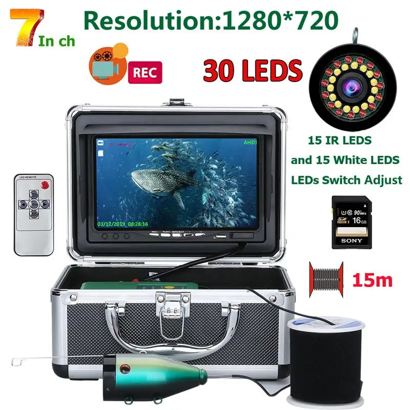 

15M/30M Underwater Video Fishing Camera Fish Finder With DVR Record 16G TF Card 7INCH 1080P Cam Double Lamp For ICE/SEA Fishing