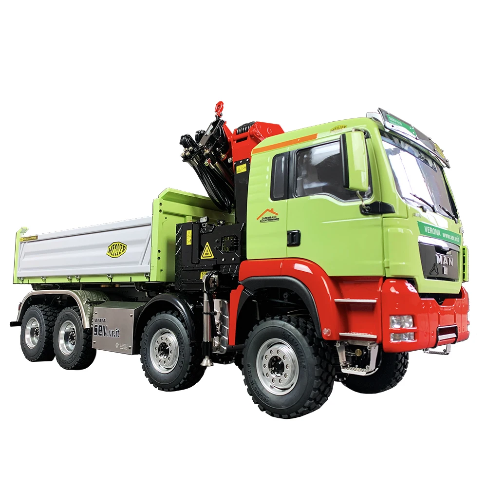 1/14 Simulation truck remote control model Metal toy hydraulic three-way bucket truck crane full unloading paint RCLESU 5