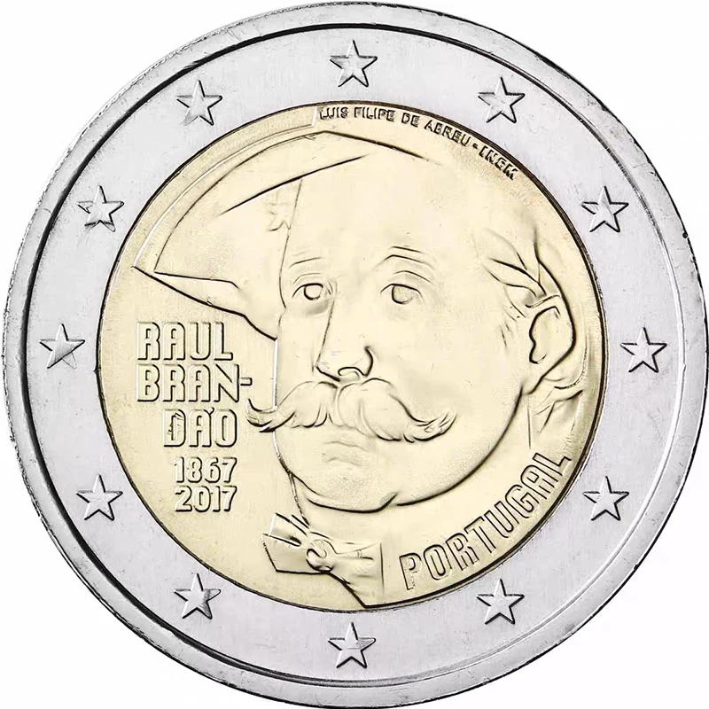 Scrittore Portoghese Raul Brando 150 Th Anniversary Nel 2017 2 Euro Moneta Commemorativa Bicolore