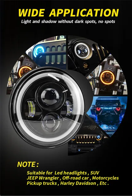 7 インチ LED ヘッドライト 6000K 60 ワットジープラングラー JK