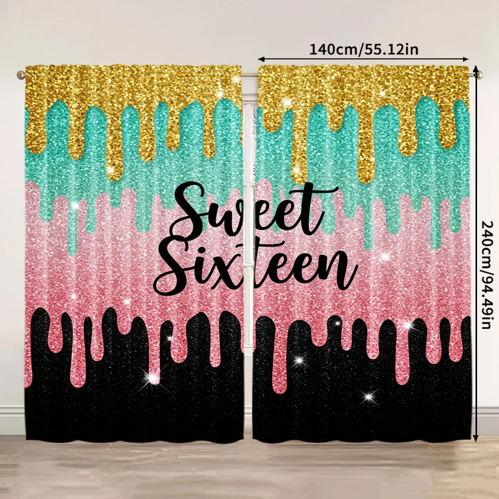2pcs, spring summer Curtains Sweet sixteenth birthday Semi-Sheer Curtains Polyester Woven Room Decor for Living Room, Bedroom & 3