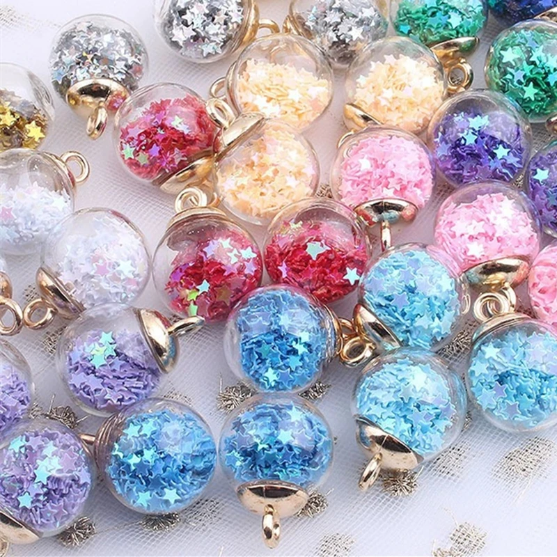 Set of 10 Vibrant Glass Star Charms - 16mm Transparent Spheres for Jewelry & Hair Accessories