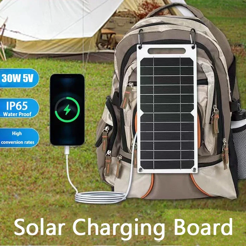 portable solar panel Solar Panel 30W USB Type-C Waterproof Outdoor Hiking Camping Portable Battery Mobile Phone Charging Bank Charging Panel 6.8V